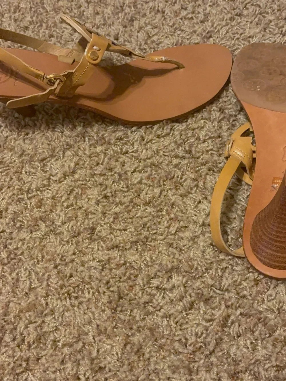 Tory Burch Holly Miller Leather Logo Kitten Heel Sandals